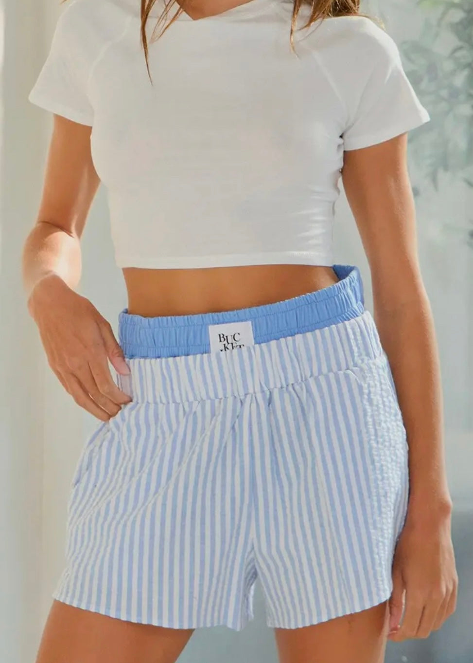 Stripe Seersucker Exposed Boxer Shorts