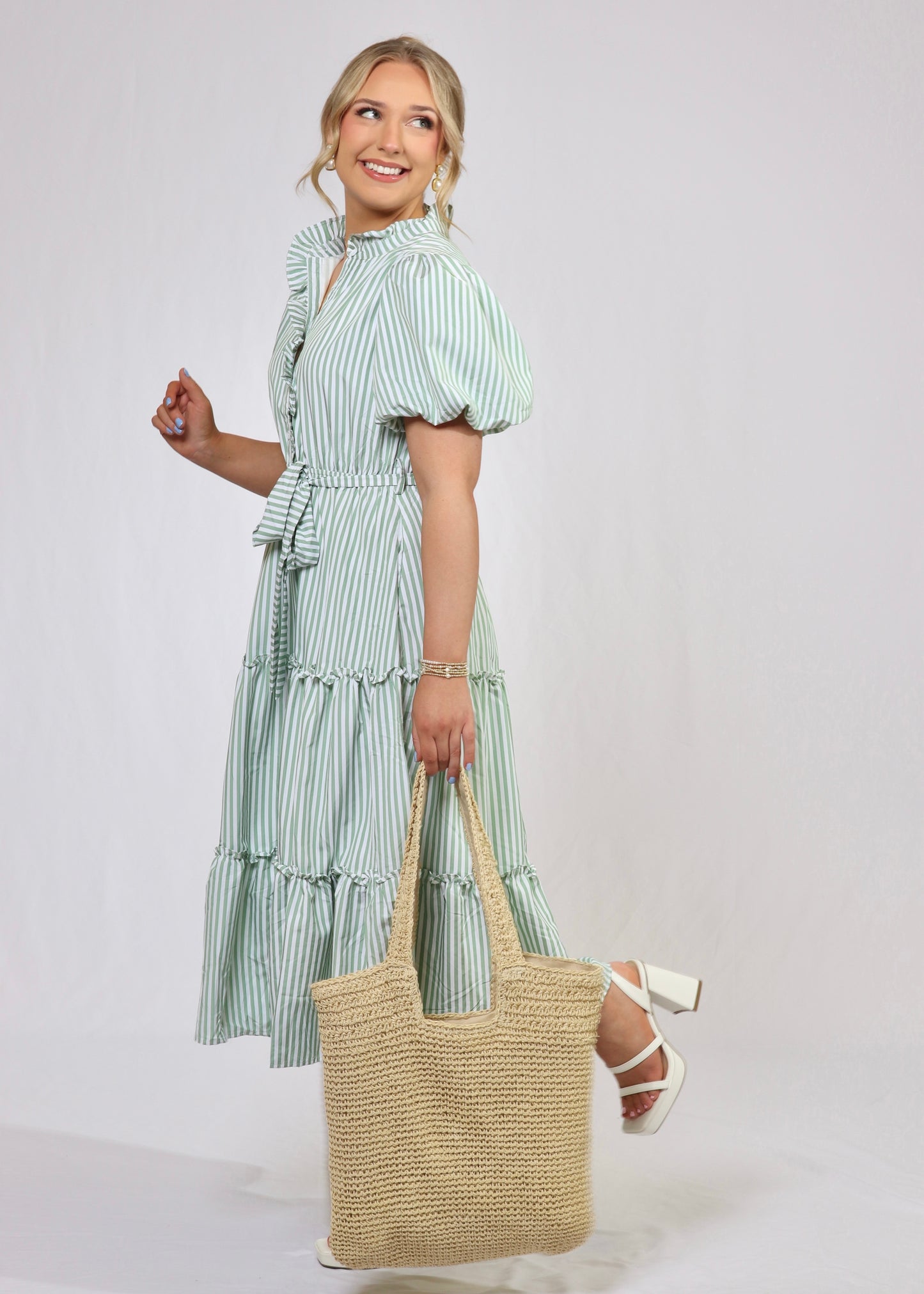 Green Striped Midi Dress