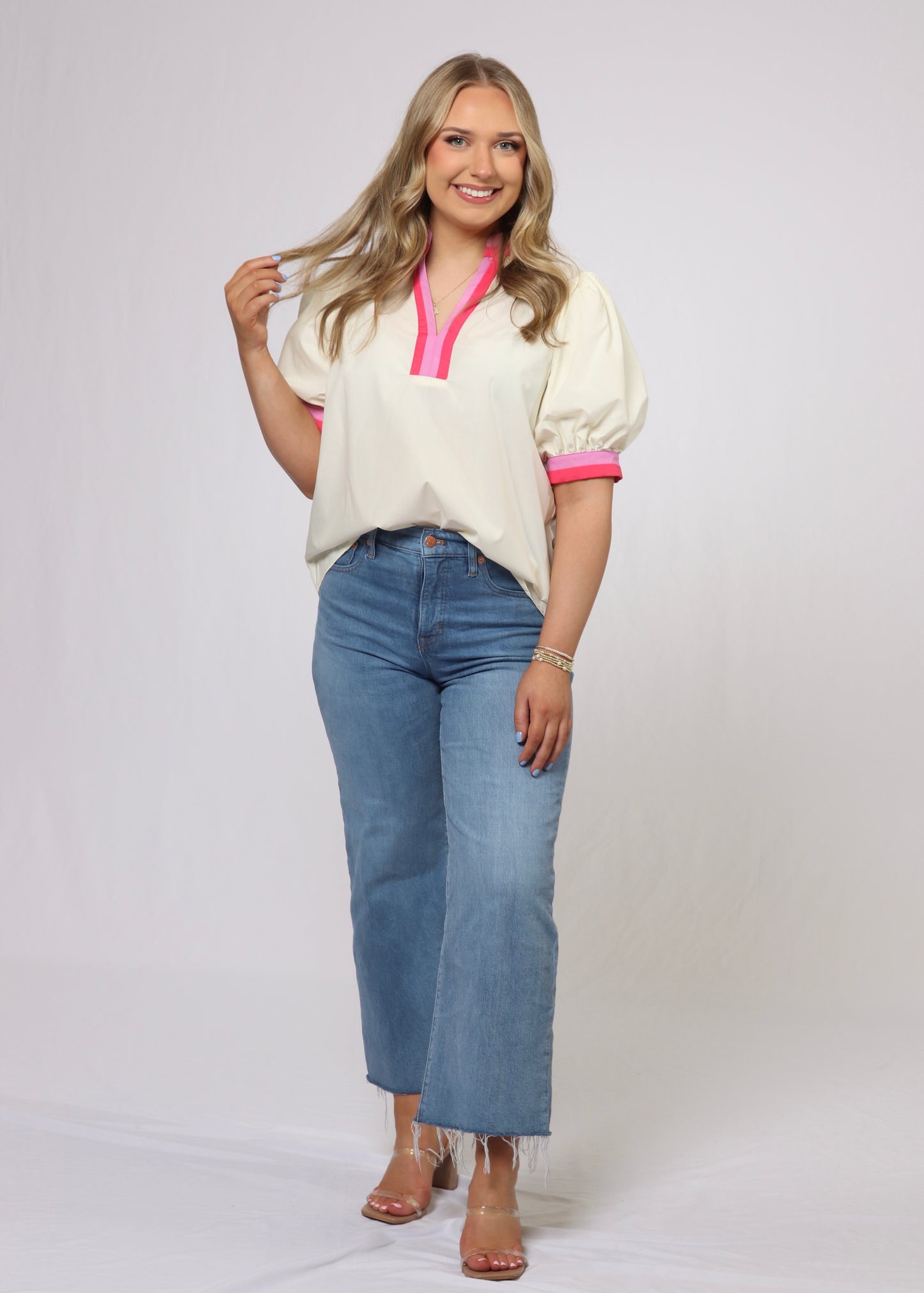 Pink Bubble Sleeve Top