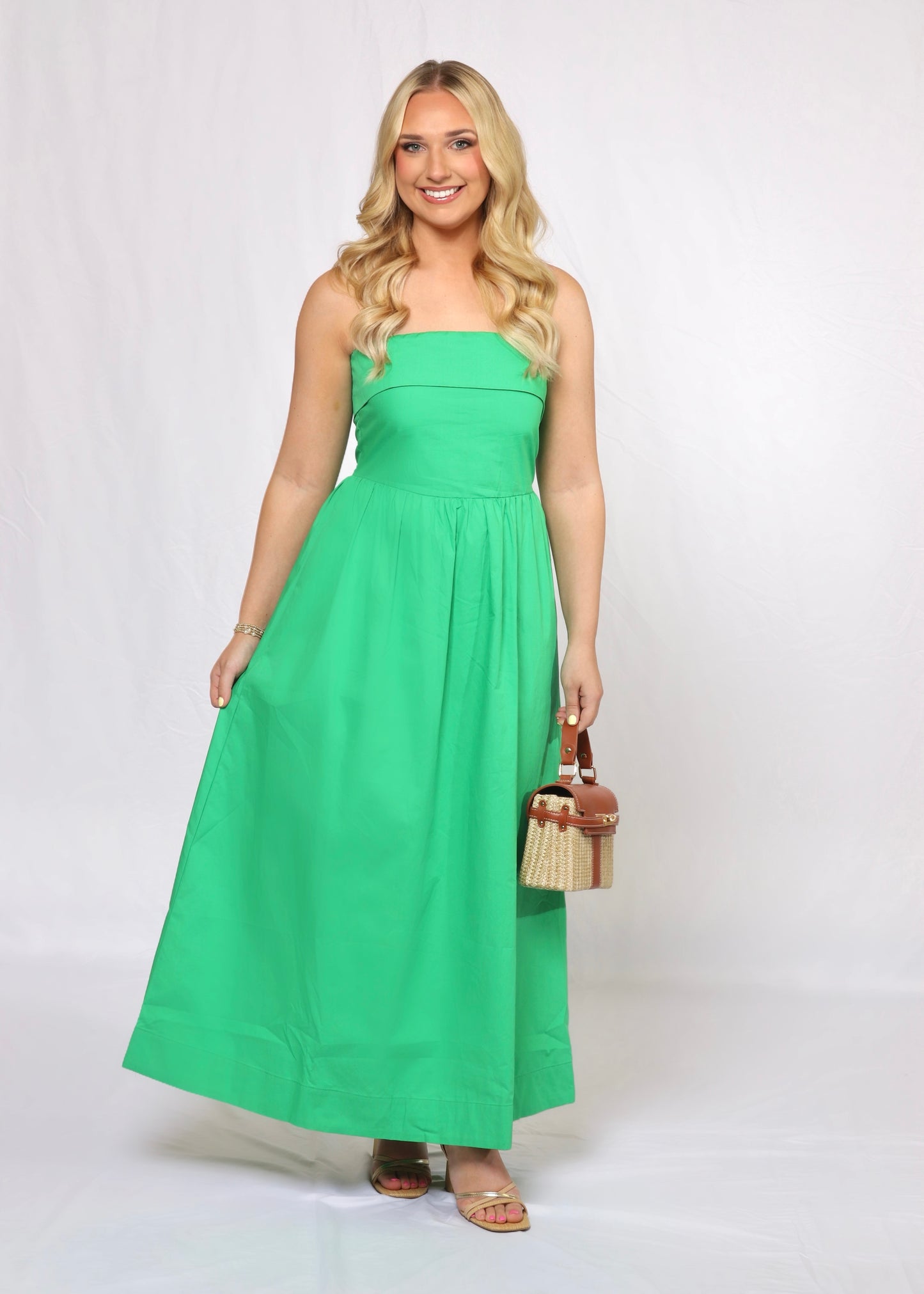 Green Strapless Midi Dress