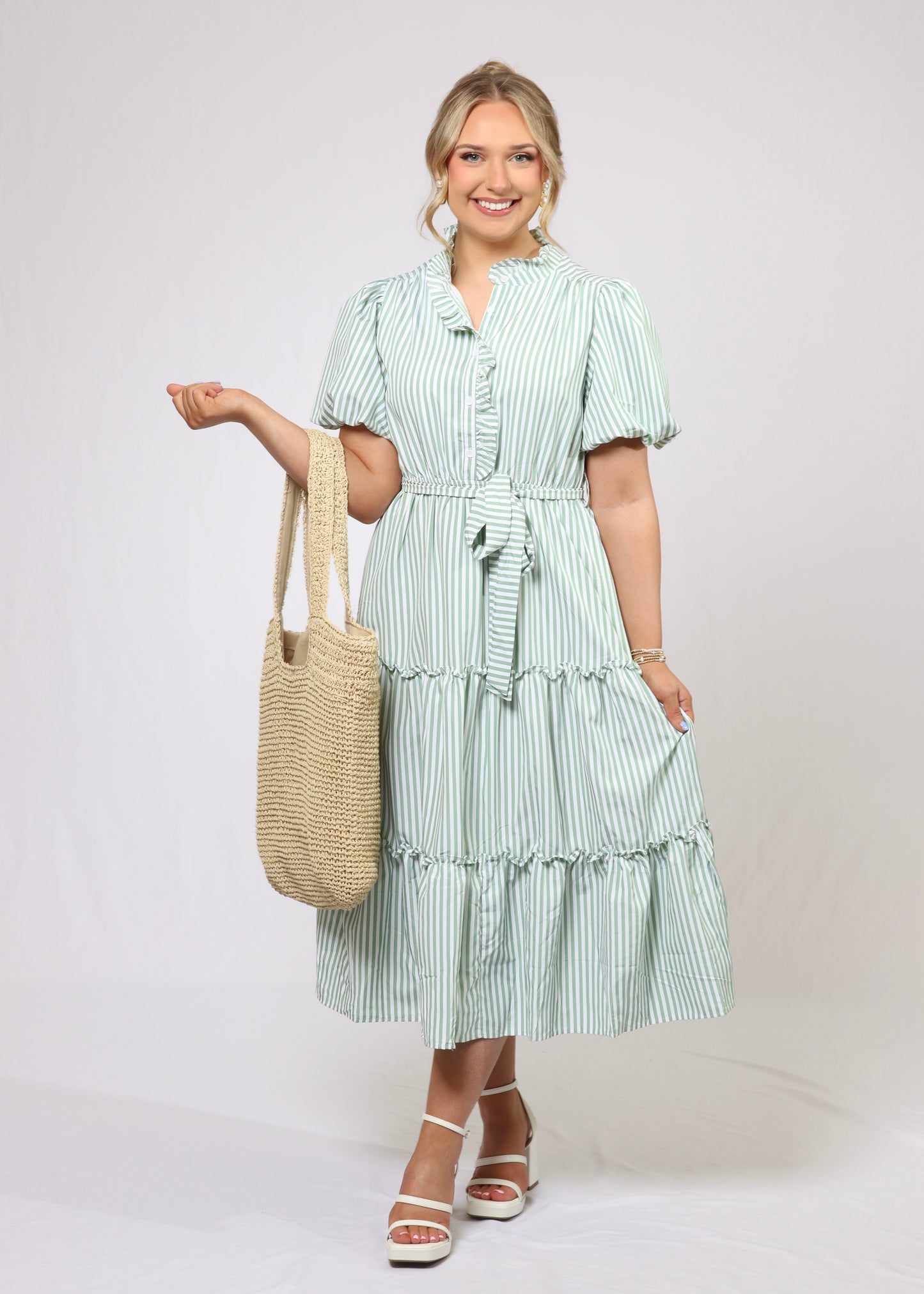 Green Striped Midi Dress