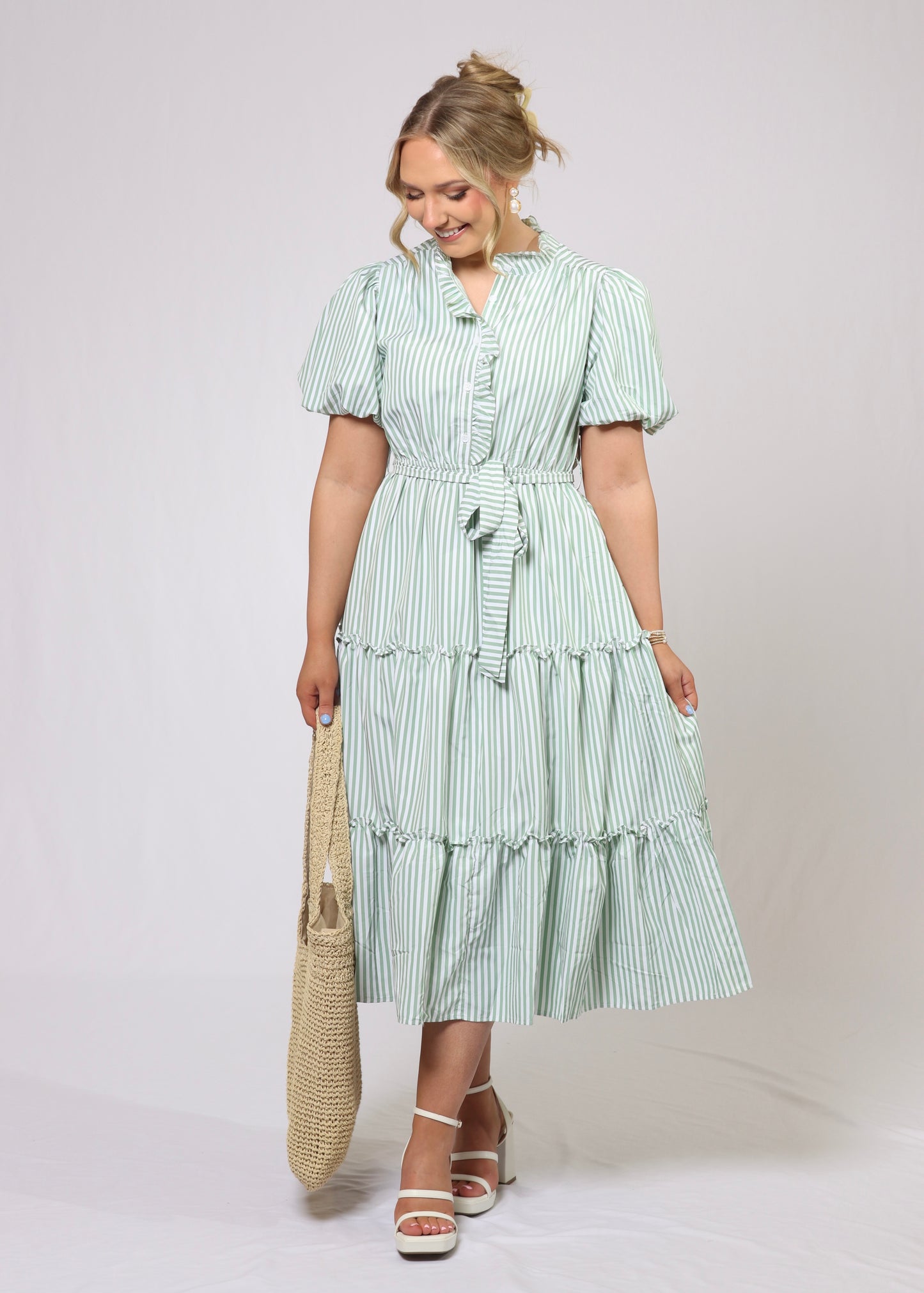 Green Striped Midi Dress