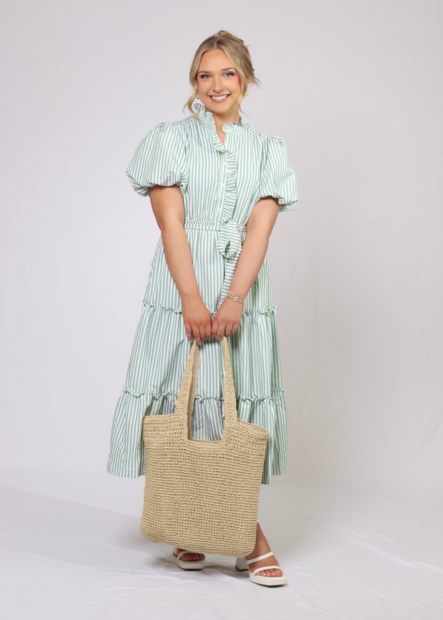 Green Striped Midi Dress