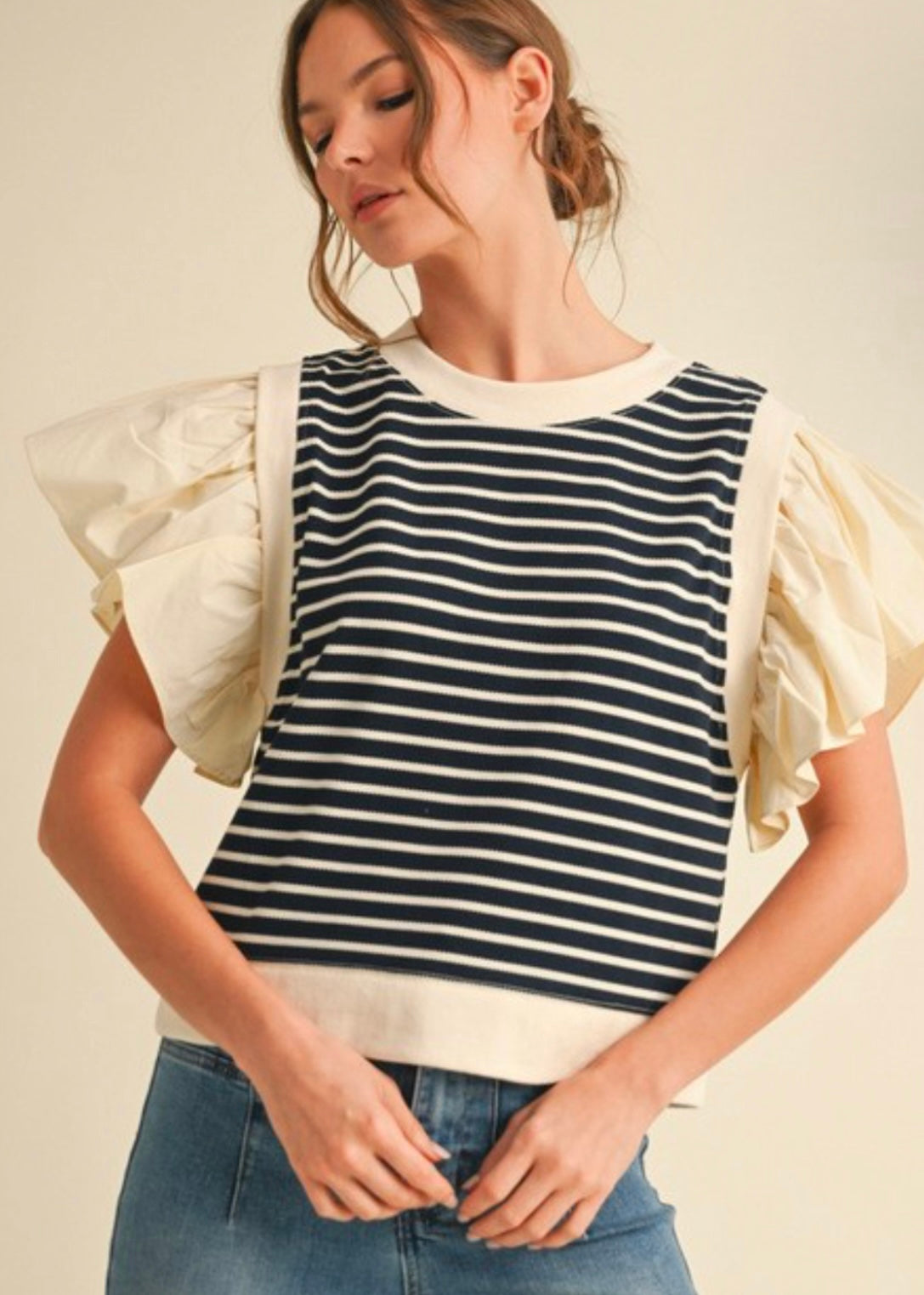 Striped Ruffly Shoulder Top