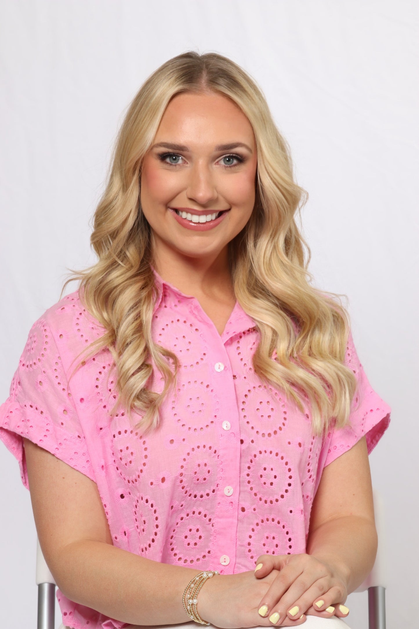 Pink Button Eyelet Shirt