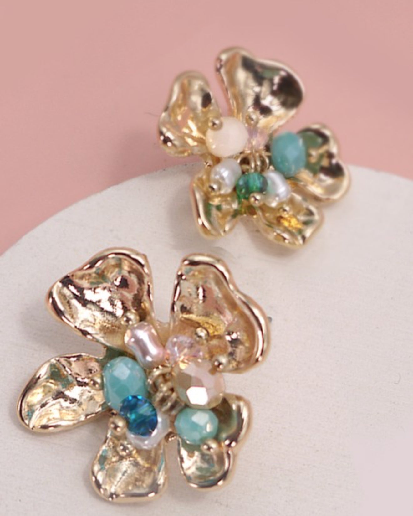 GOLD FLOWER BEAD EARRINGS
