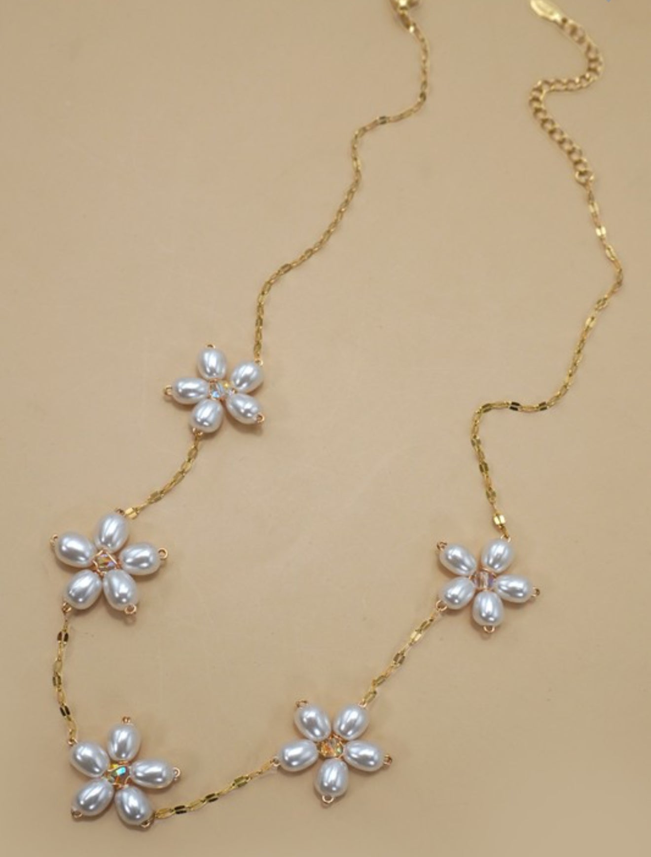 18K STAINLESS STEEL TARNISH PEARL FLOWER NECKLACE