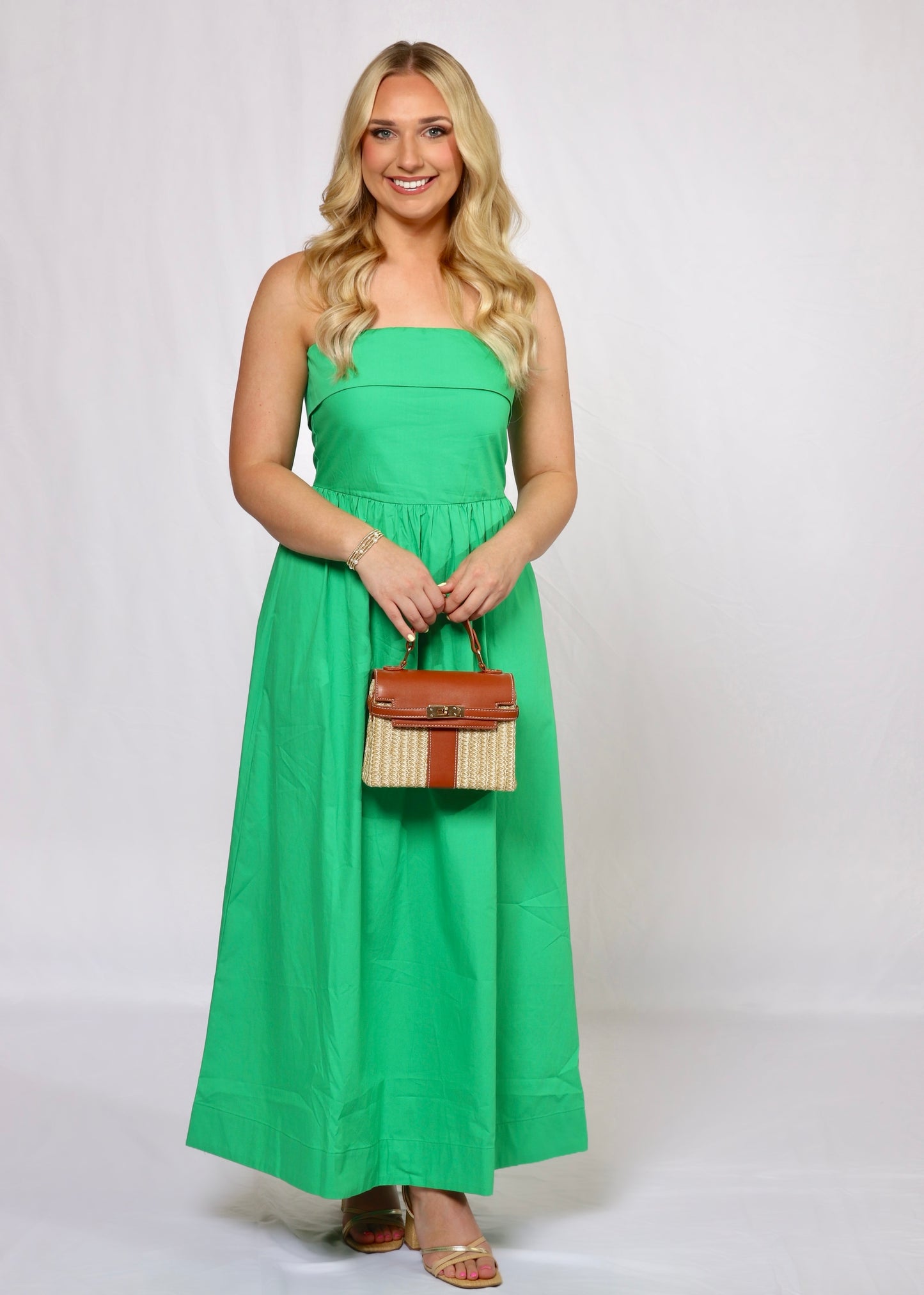 Green Strapless Midi Dress