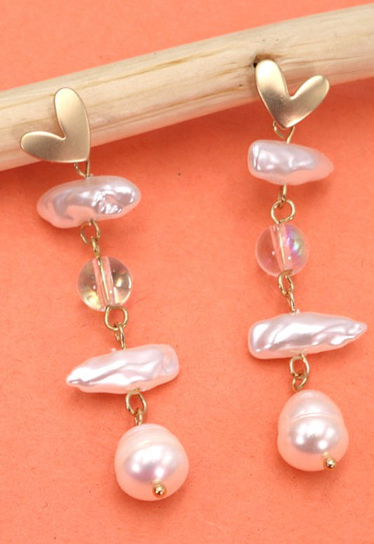 HEART PEARL LINEAR DROP EARRINGS