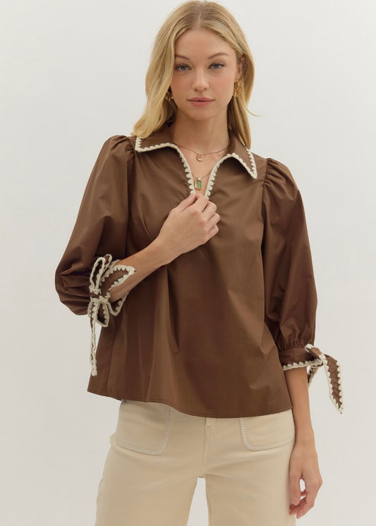 Brown Scallop Trim Top