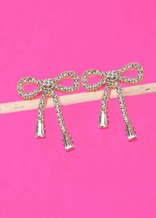 RHINESTONE BOW DROP EARRING