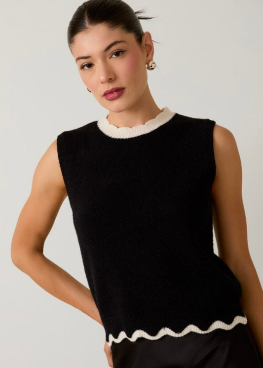 Scallop Mock Neck Sleeveless Sweater Top