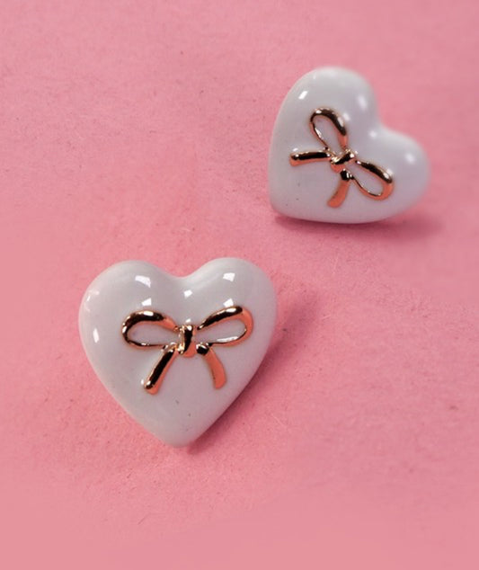 HEART BOW EPOXY STUD EARRINGS