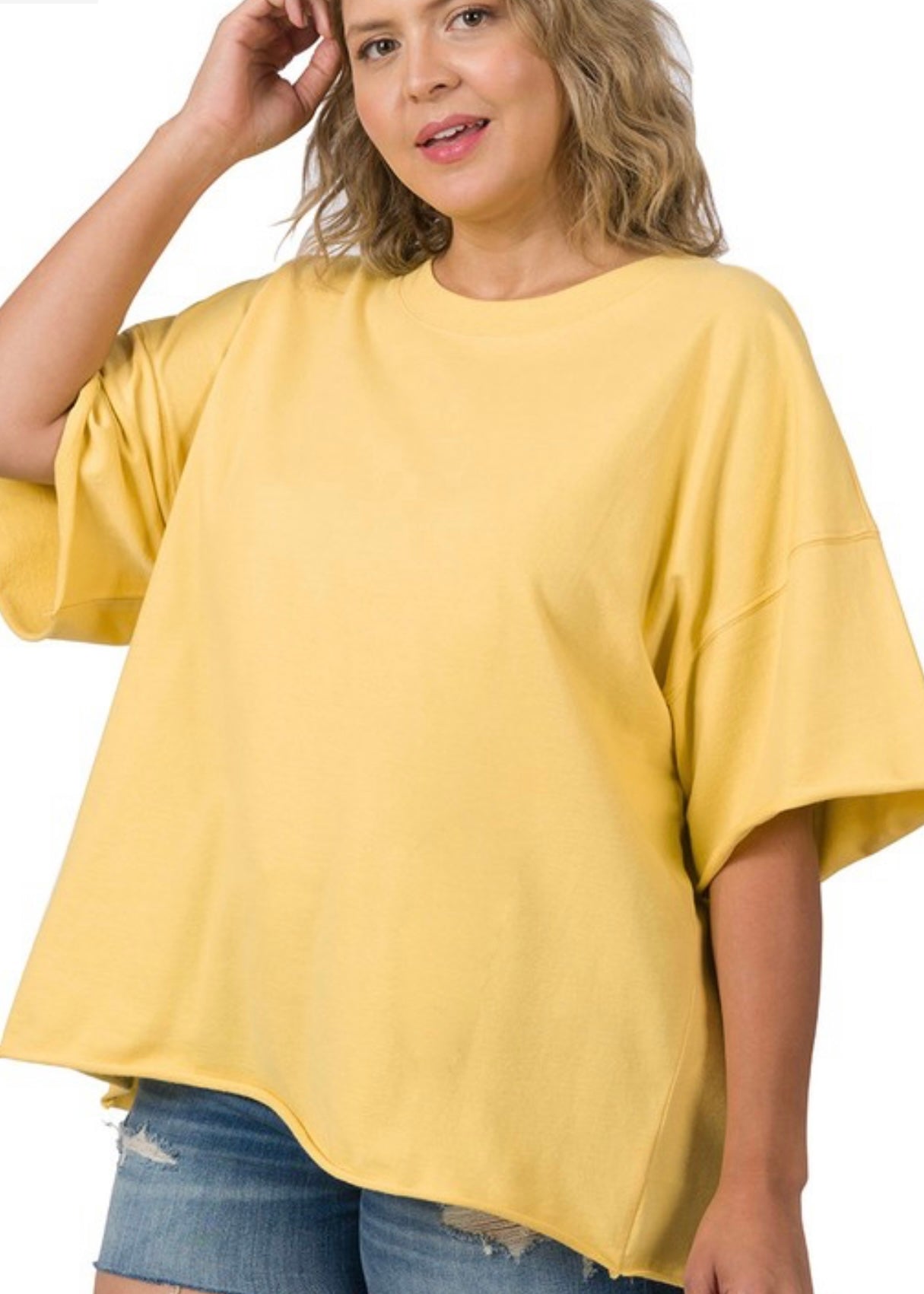 Curvy Raw Edge Top-Yellow