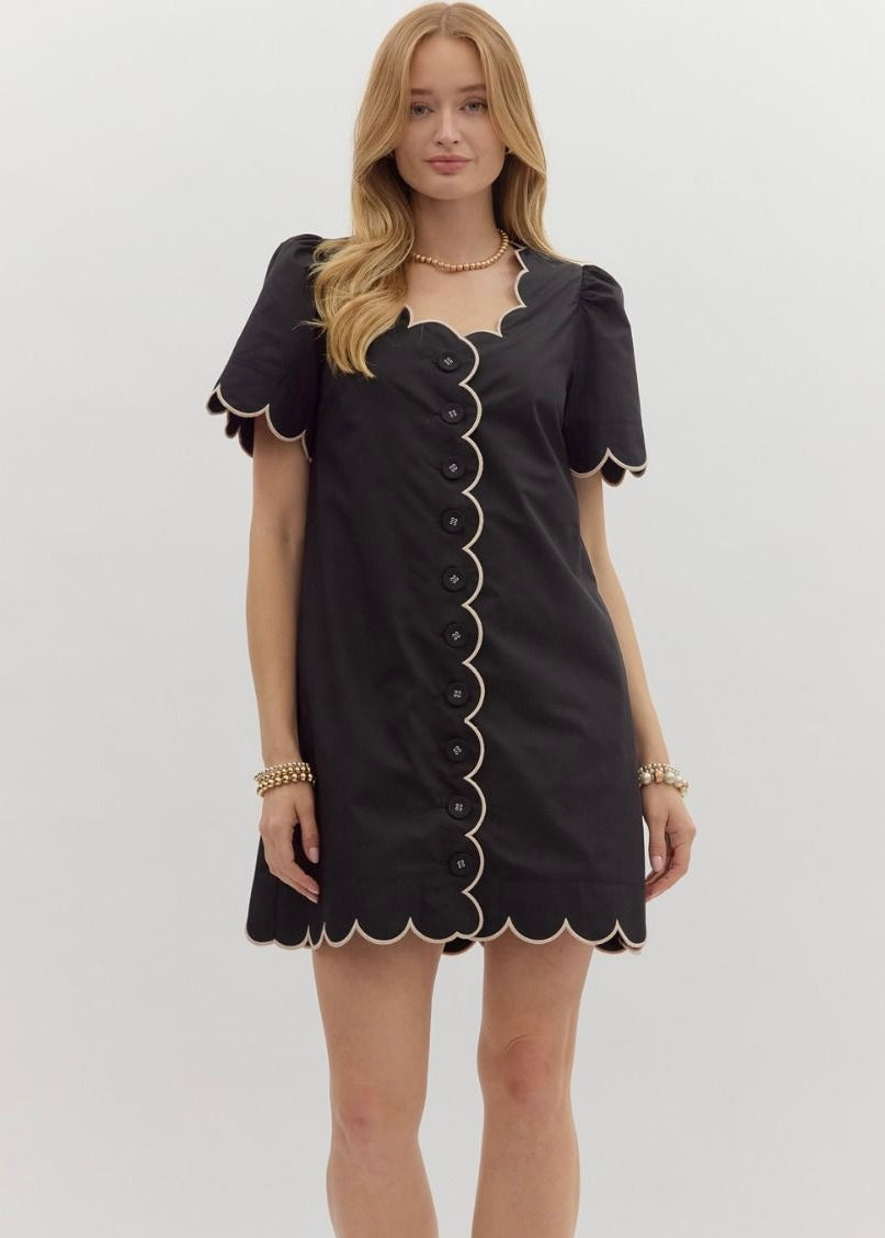 Black Scallop Mini Dress