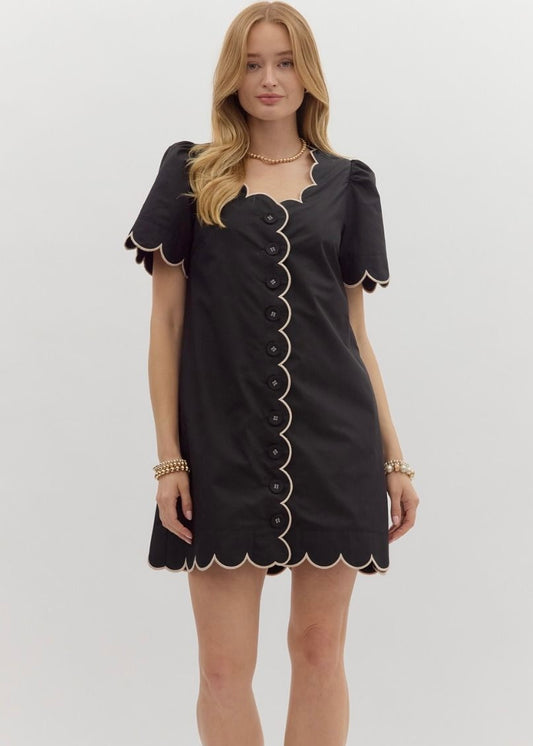 Black Scallop Mini Dress