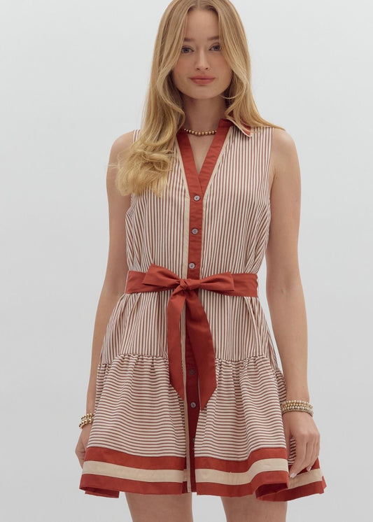 Rust Stripe Ruffle Him Dress