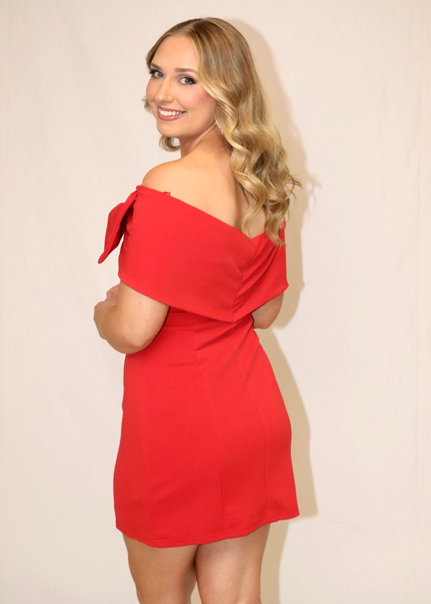 Button Bow Red Dress