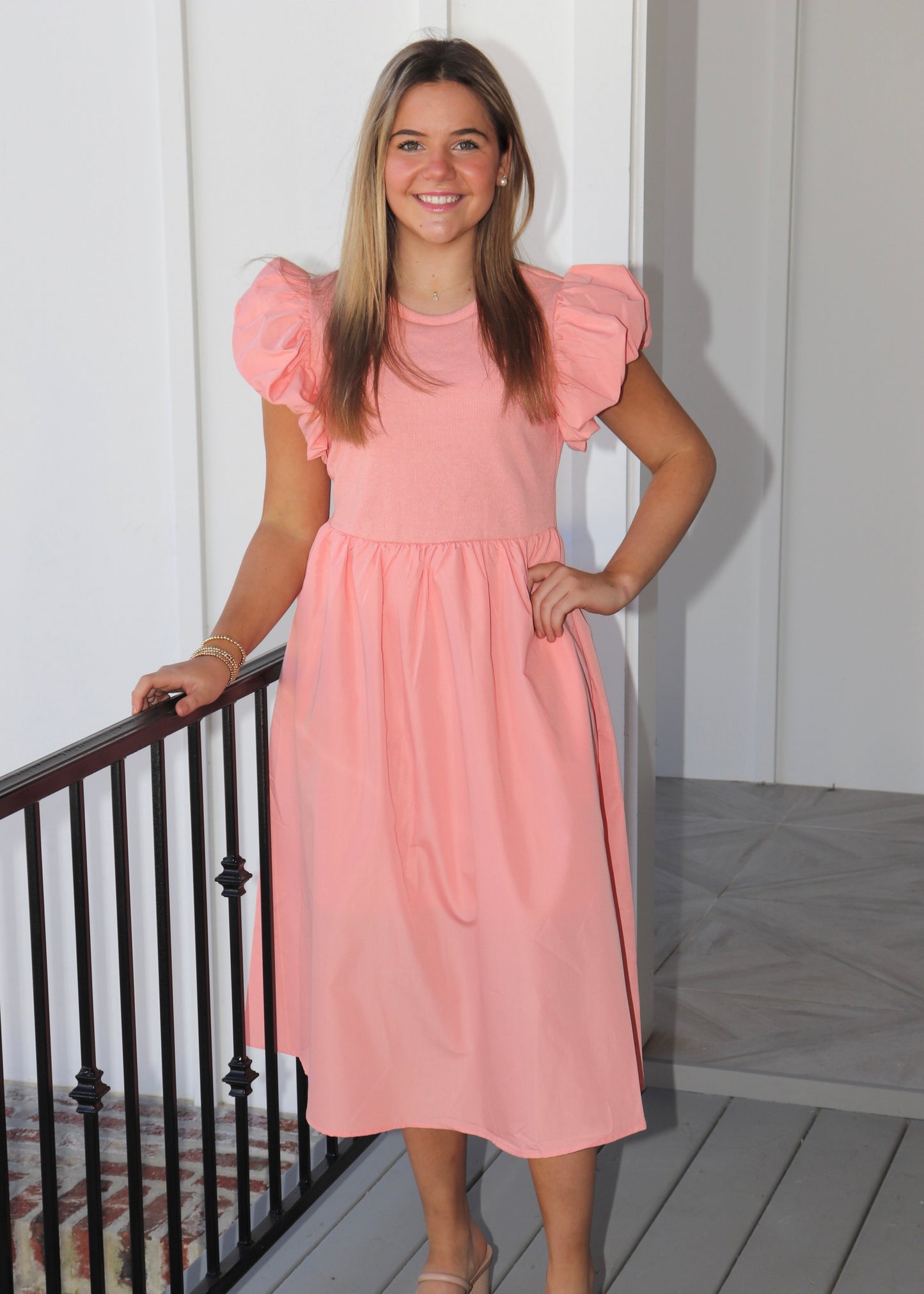 Coral Pink Midi Dress