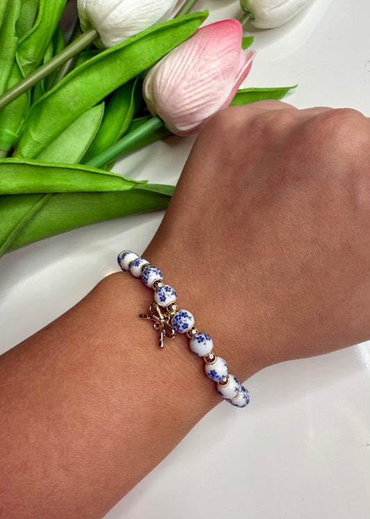White and Blue Floral Bracelet