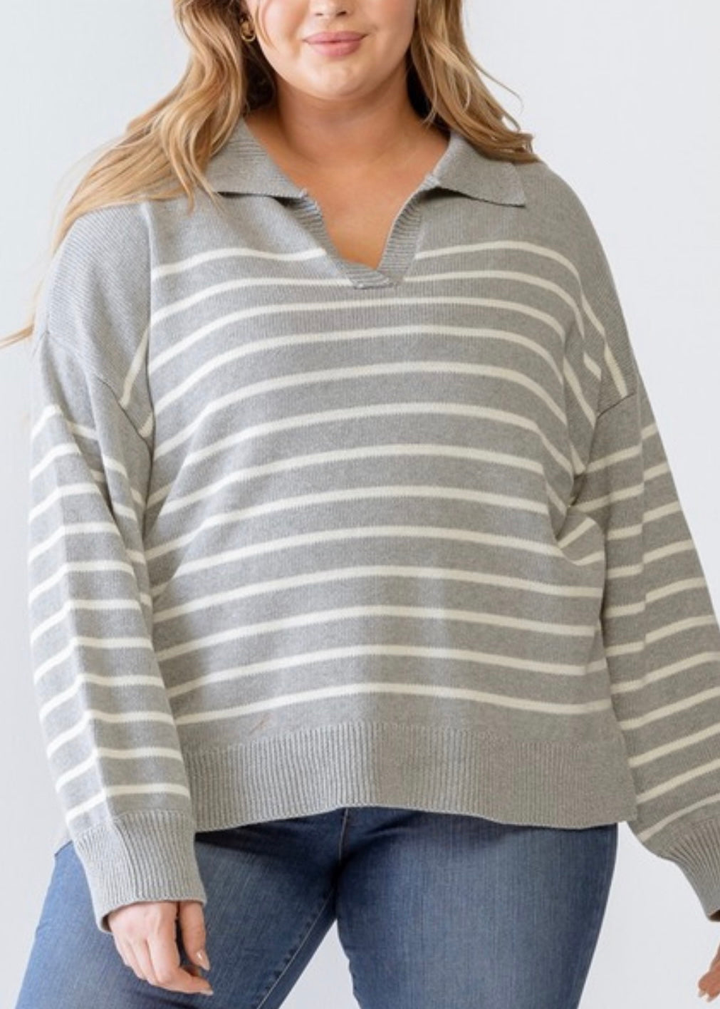 Grey Striped Sweater-Curvy