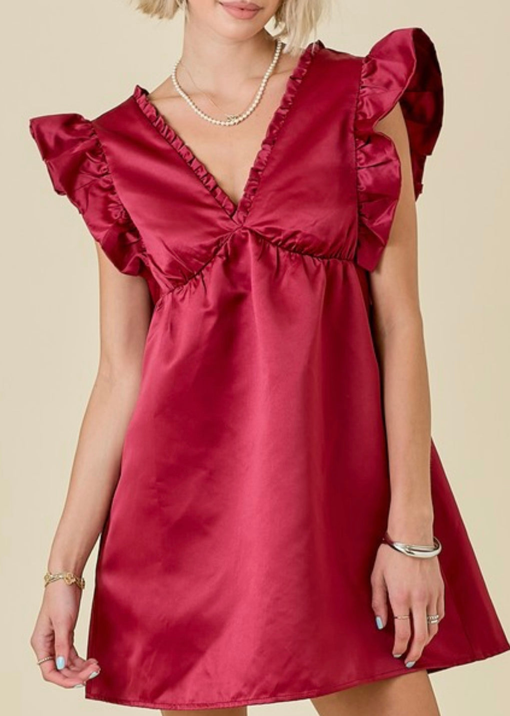 Ruby Ruffled Satin Dress