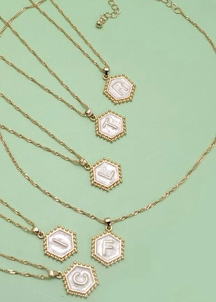 INITIAL HEXAGON CHARM NECKLACE