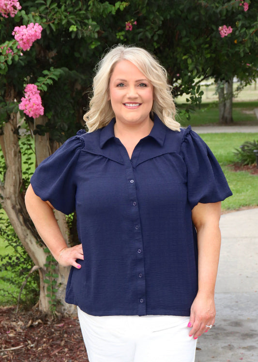 Navy Blouse-Curvy