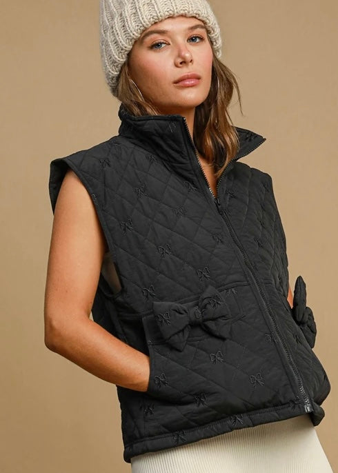 Black Quilted Vest with Bows