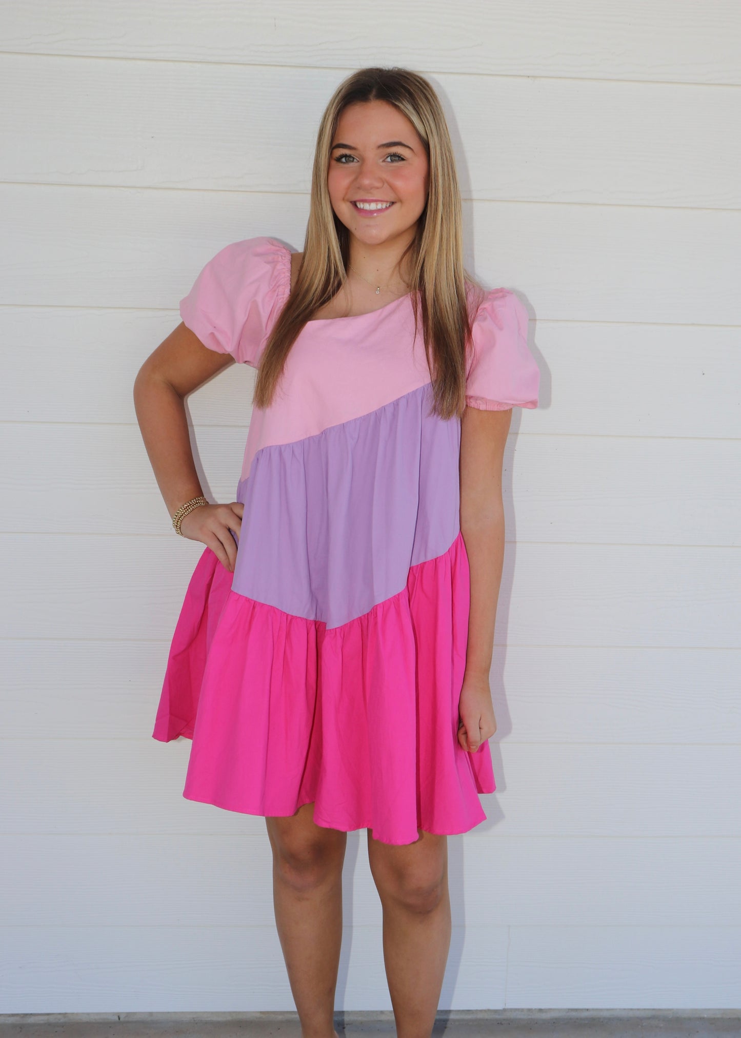 Pink Color Block Dress