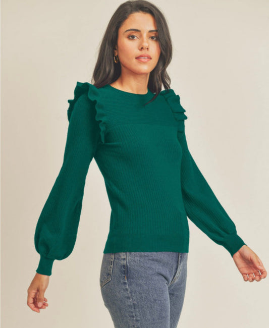 Ribbed Ruffle Sweater