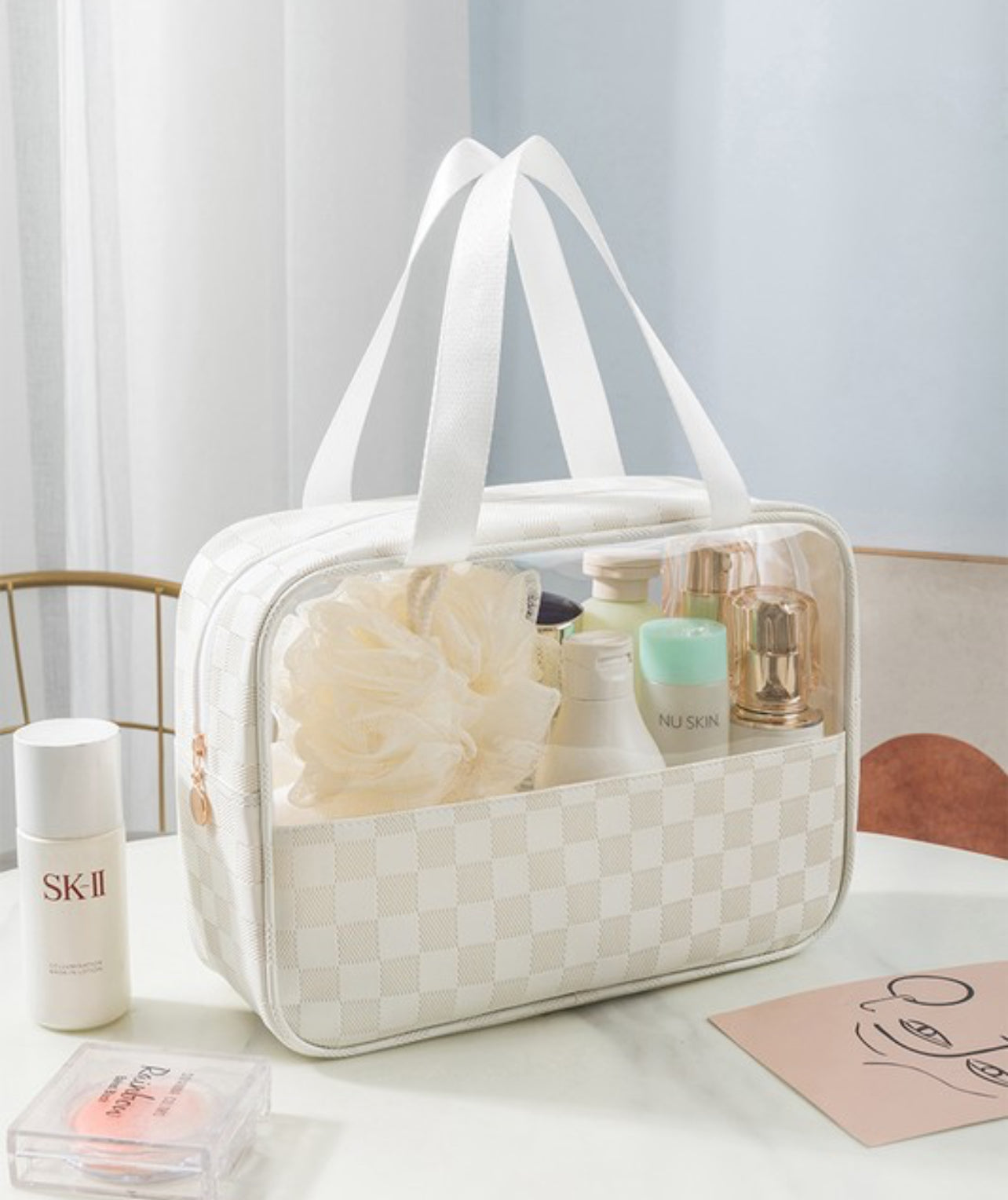 Checkered Pattern Travel Clear Bag