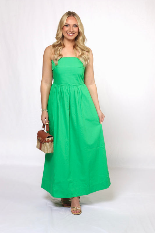 Green Strapless Midi Dress