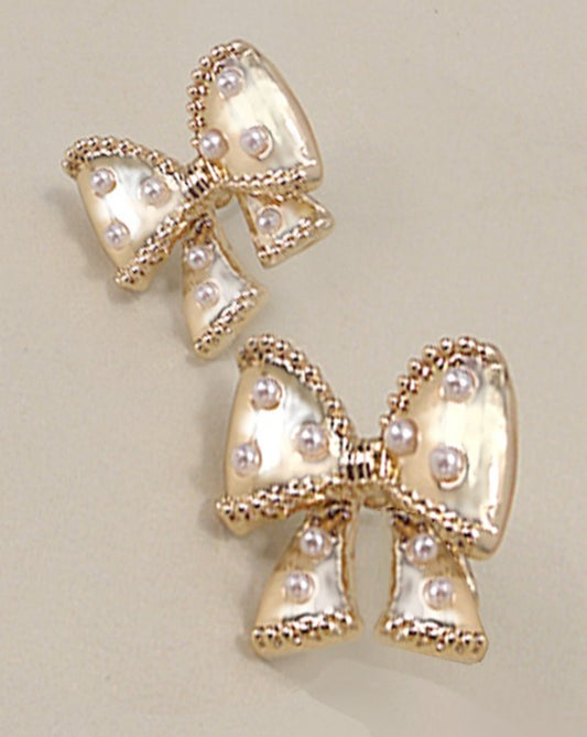 BOW PEARL STUD EARRINGS