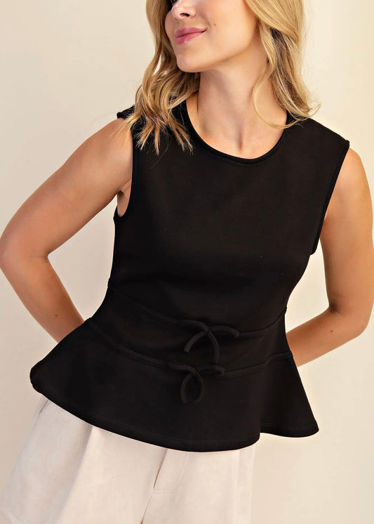 Black Bow Peplum Top
