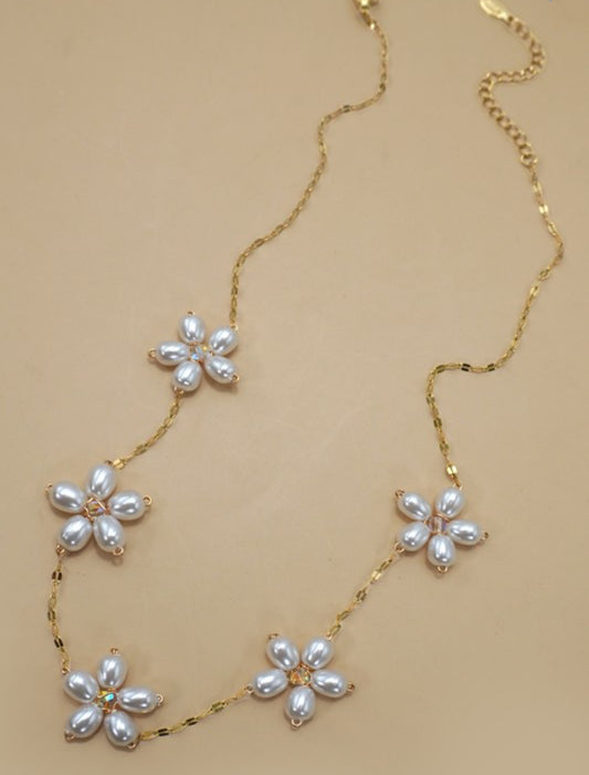 18K STAINLESS STEEL TARNISH PEARL FLOWER NECKLACE