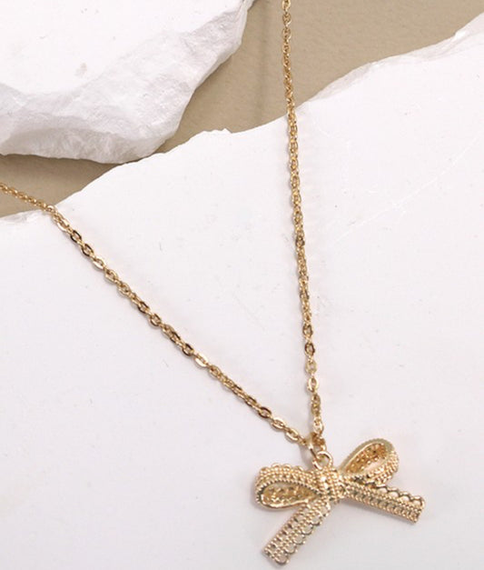 LACE BOW CHARM PENDANT NECKLACE