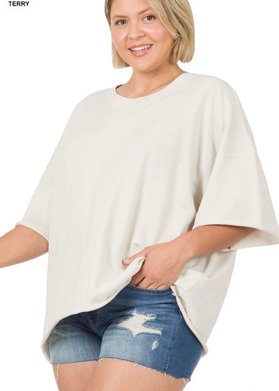 Curvy Cream Drop Shoulder Top