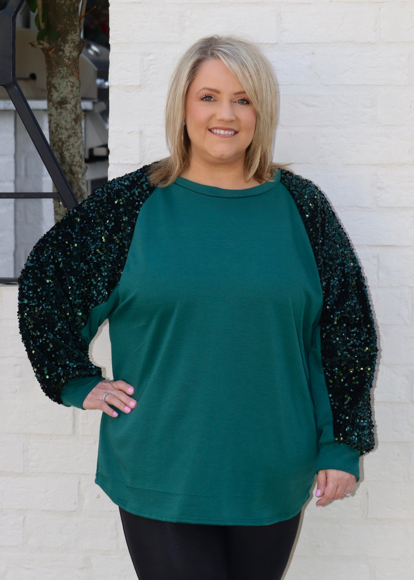 Green Sequin Top-Curvy