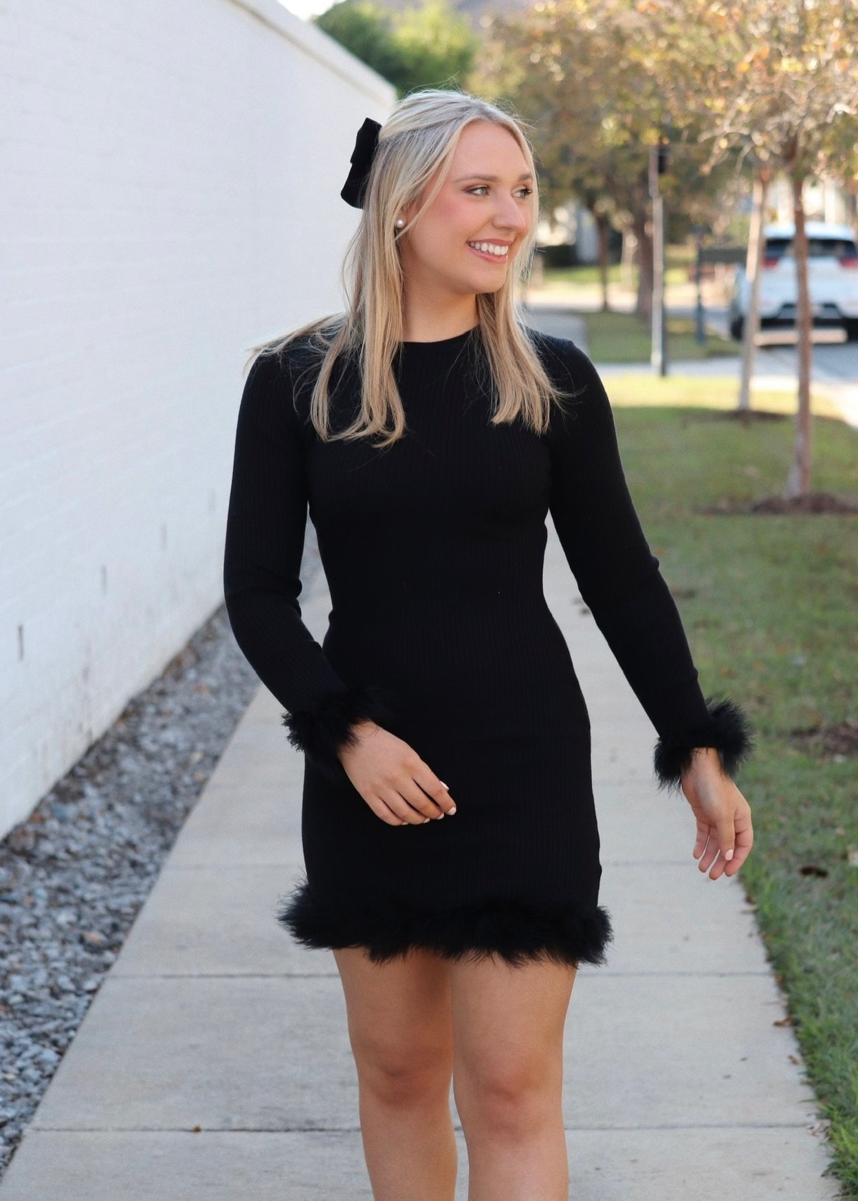 Ready or Not Fur Sweater Dress-Black