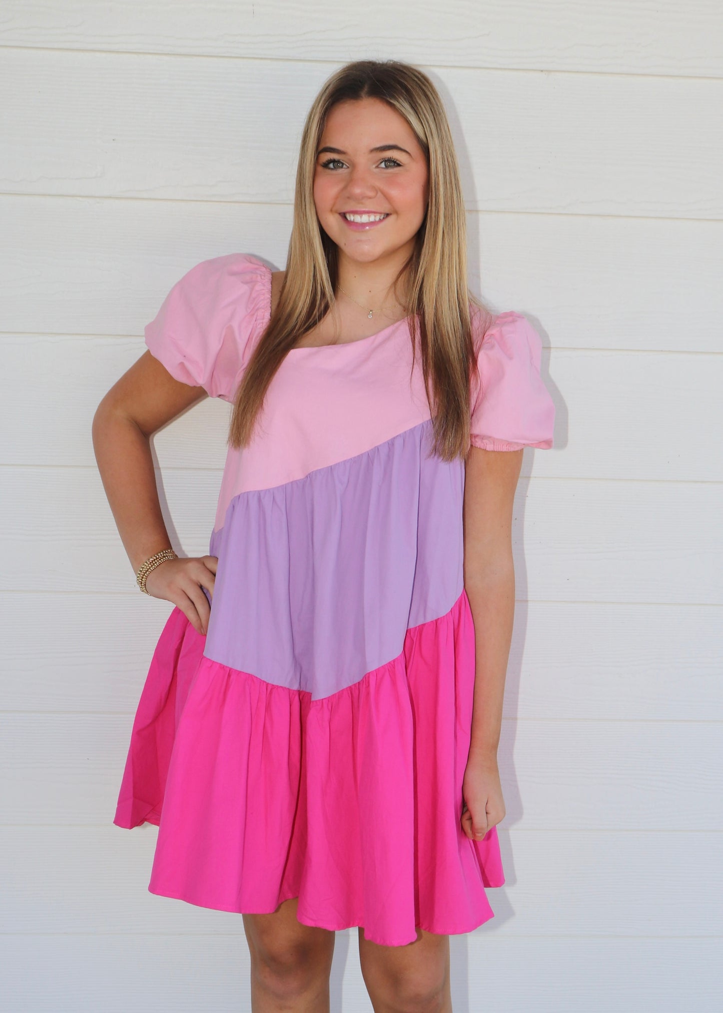 Pink Color Block Dress