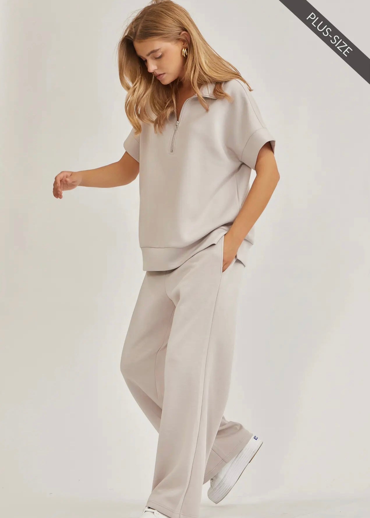 Short Sleeve Quarter Zip Pants Set