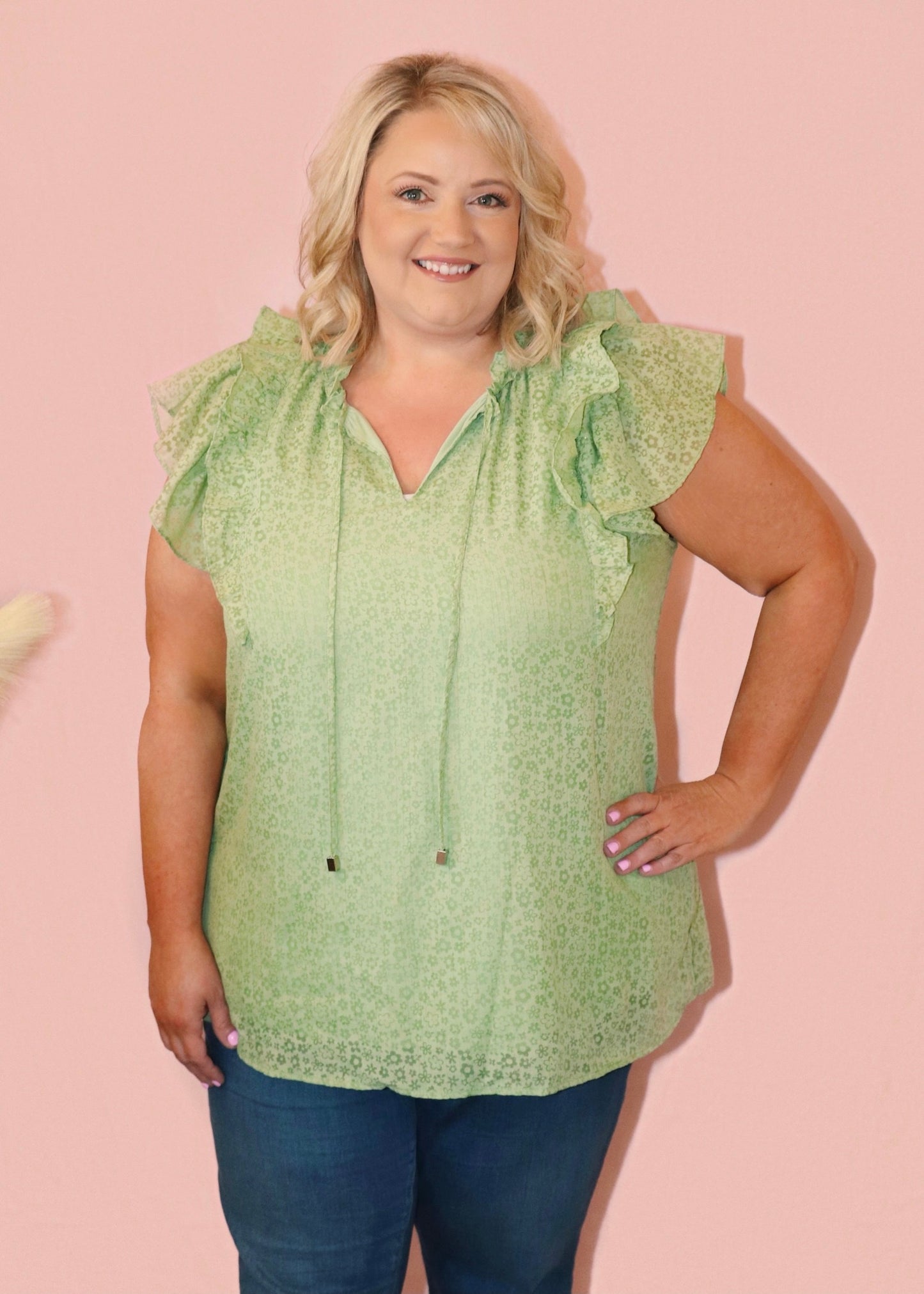 Curvy Green Ruffled Top