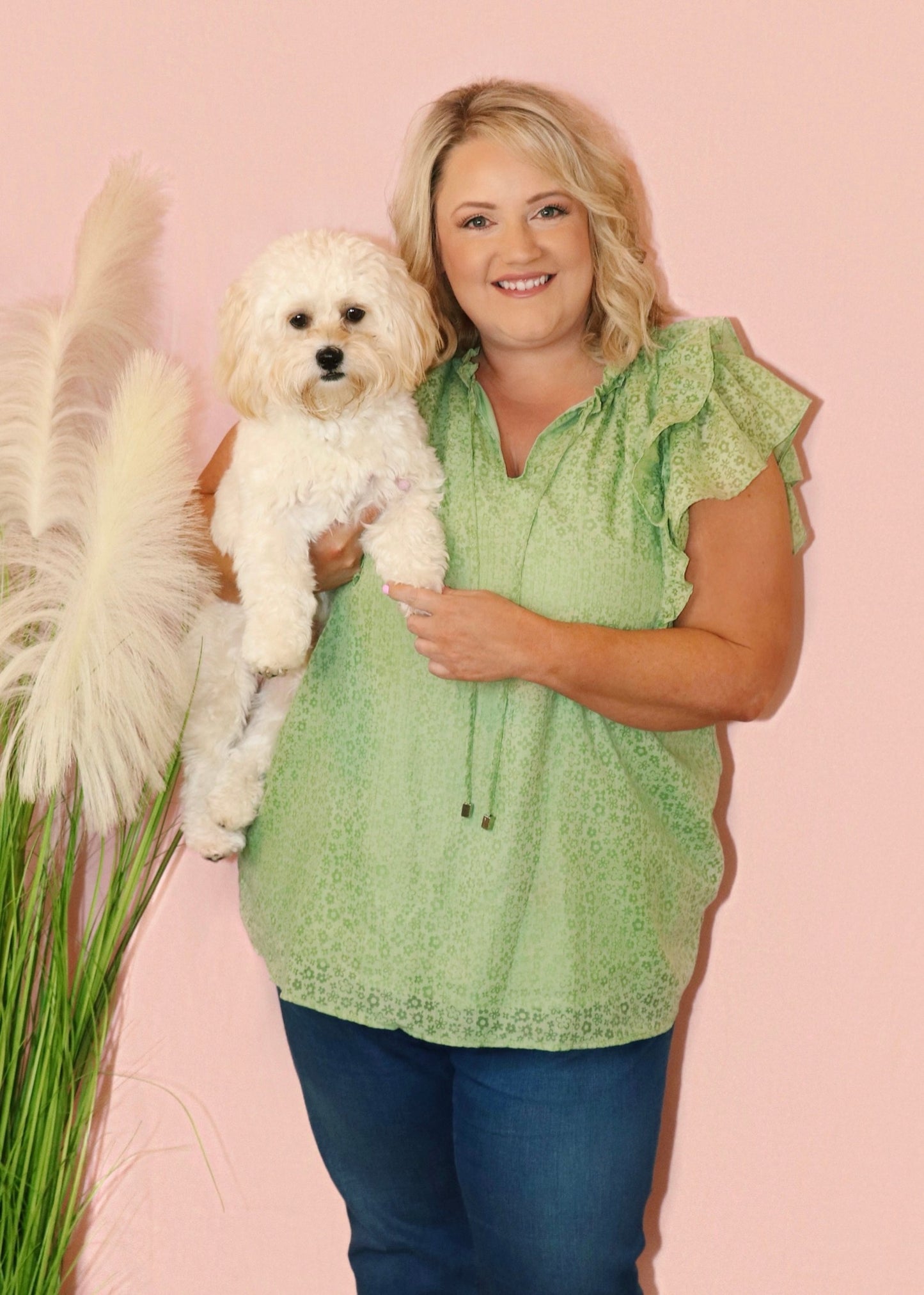 Curvy Green Ruffled Top