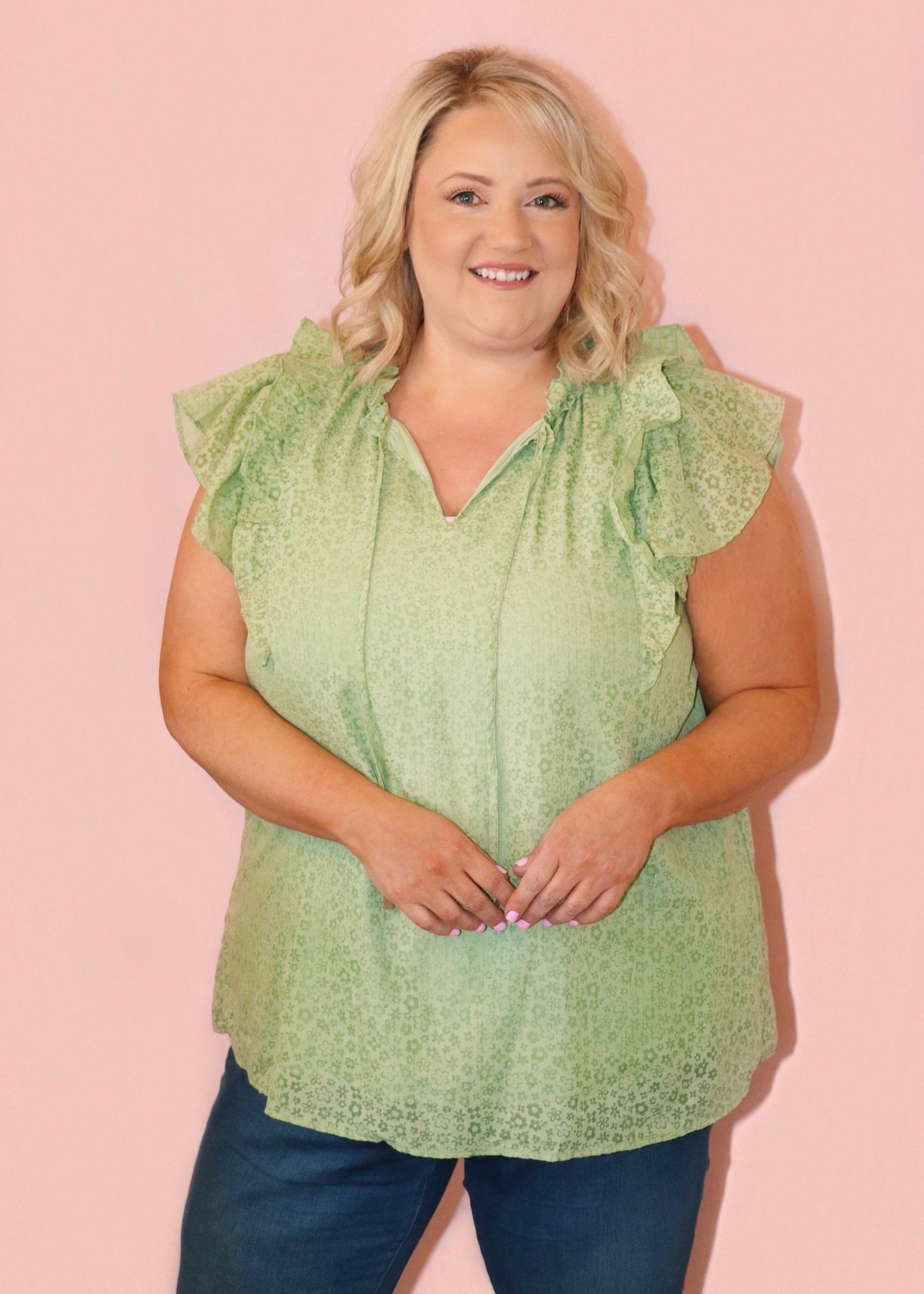 Curvy Green Ruffled Top